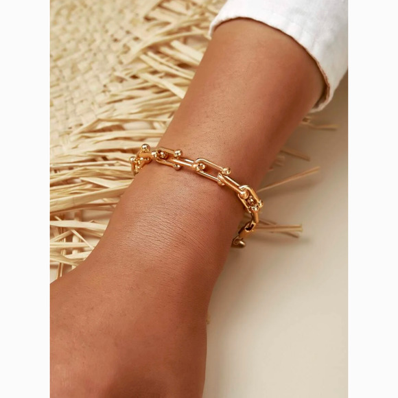 Gold Modern Geometric Chain Bracelet